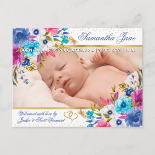Floral Newborn Baby Photo Birth Announcement Postcard