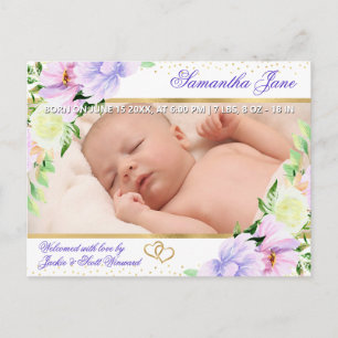 Floral Newborn Baby Photo Birth Announcement Postcard