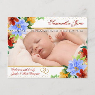 Floral Newborn Baby Photo Birth Announcement Postcard