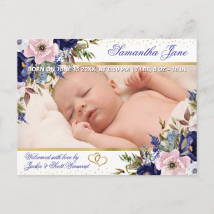 Floral Newborn Baby Photo Birth Announcement Postcard