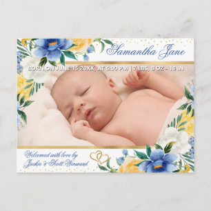Floral Newborn Baby Photo Birth Announcement Postcard