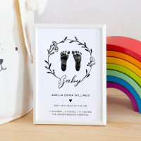 Floral Newborn Custom Baby Footprints Birth Stats