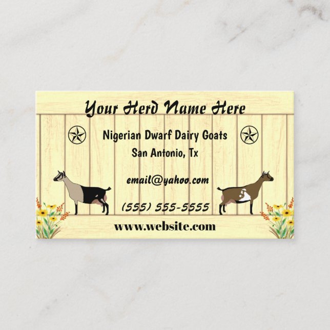 Floral Nigerian Dwarf Dairy Goat Barn Star Business Card (Front)