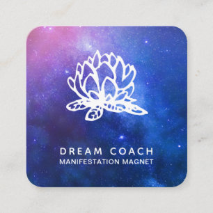 *~* Floral Night QR Celestial Galaxy Sky Lotus Square Business Card