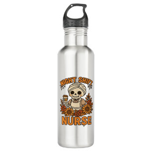 Floral Night Shift Nurse Skeleton Halloween RN Nur 710 Ml Water Bottle