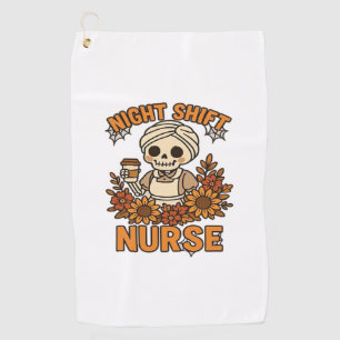 Floral Night Shift Nurse Skeleton Halloween RN Nur Golf Towel