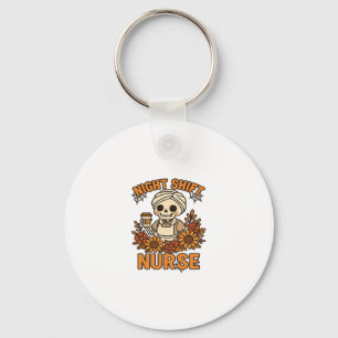 Floral Night Shift Nurse Skeleton Halloween RN Nur Keychain