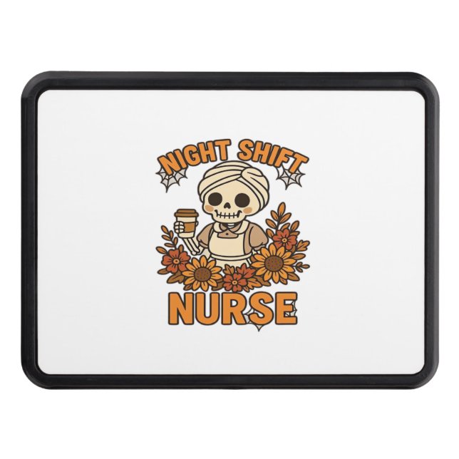 Floral Night Shift Nurse Skeleton Halloween RN Nur Trailer Hitch Cover (Front)