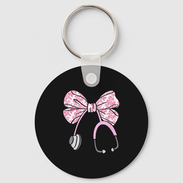 Floral Nk Coquette Bow Rn Nurse Stethoscope Nursin Keychain (Front)