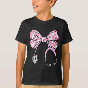 Floral Nk Coquette Bow Rn Nurse Stethoscope Nursin T-Shirt