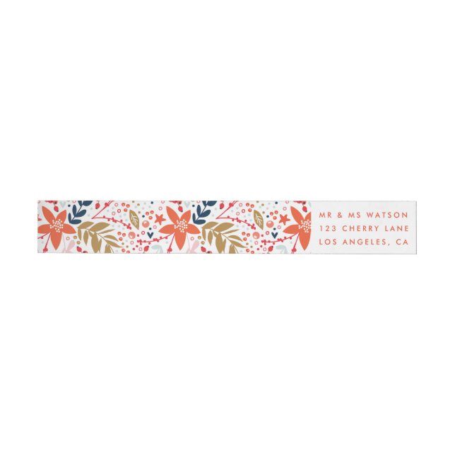 Floral Noël Joli Étiquette de adresse de vacances (Individuel)