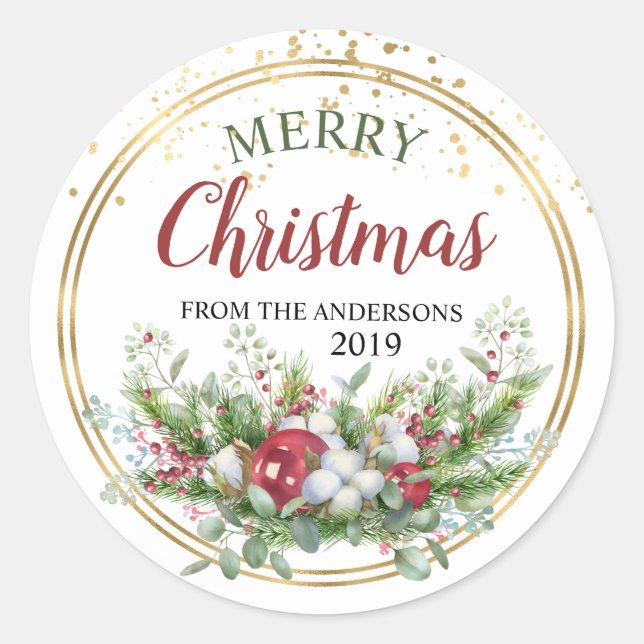 Floral Noël personnalisées autocollants étiquettes (Devant)