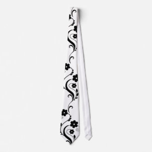 Floral noir 2 unique Cravate de design noir/blanc