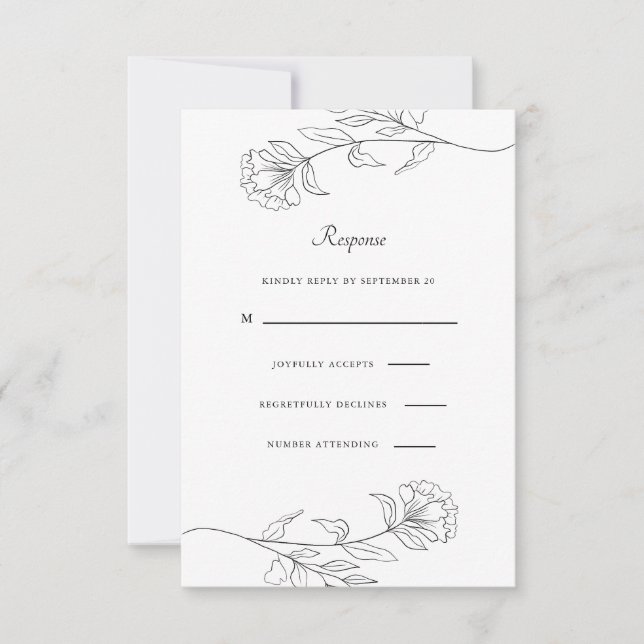Floral noir et blanc moderne Rsvp (Devant)