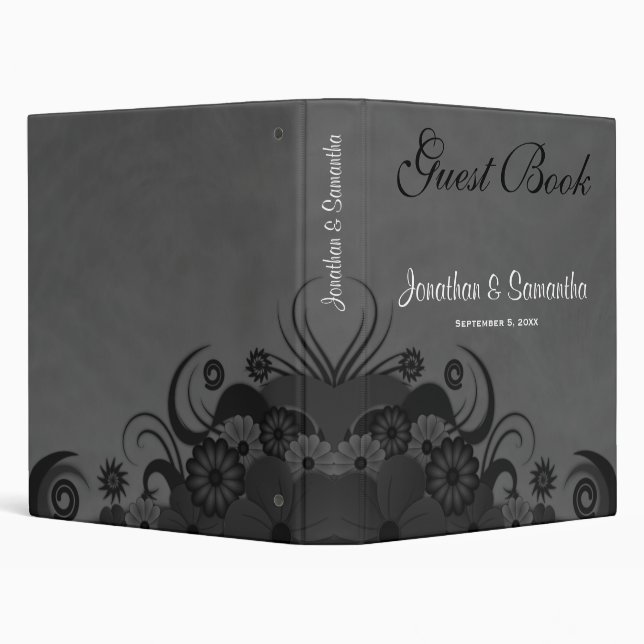 Floral noir et gris 1" Mariage Classeur du livre d (Arrière-plan)