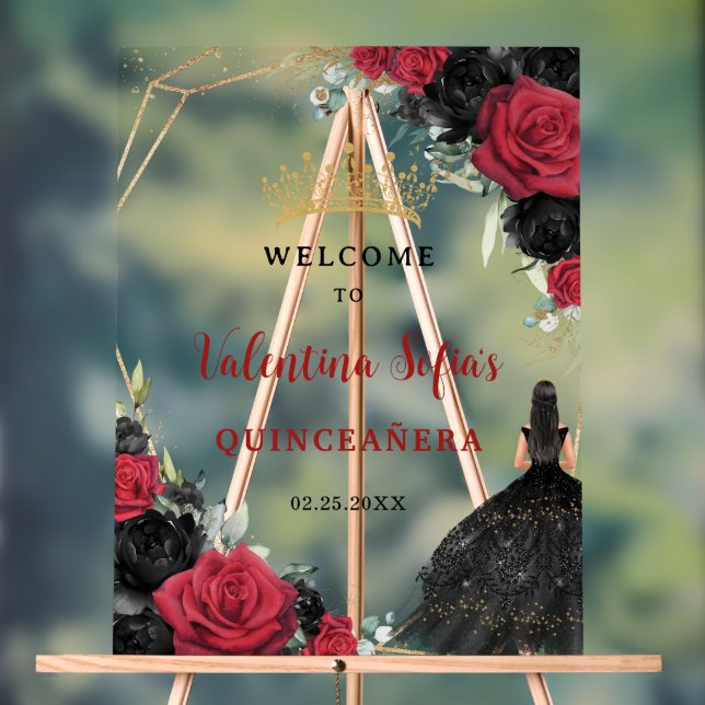 Floral noir et rouge Princesse Quinceañera Bienven (Neutre)
