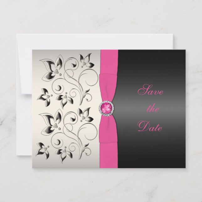 Floral noir rose Enregistrer la carte Date (Devant)