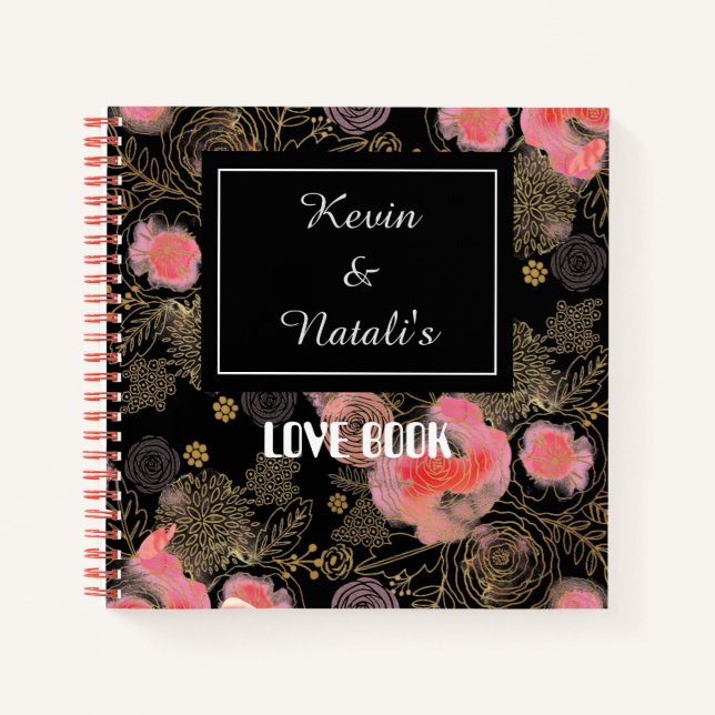 Floral noir & rose Je T'AIME Livre d'amour (Devant)