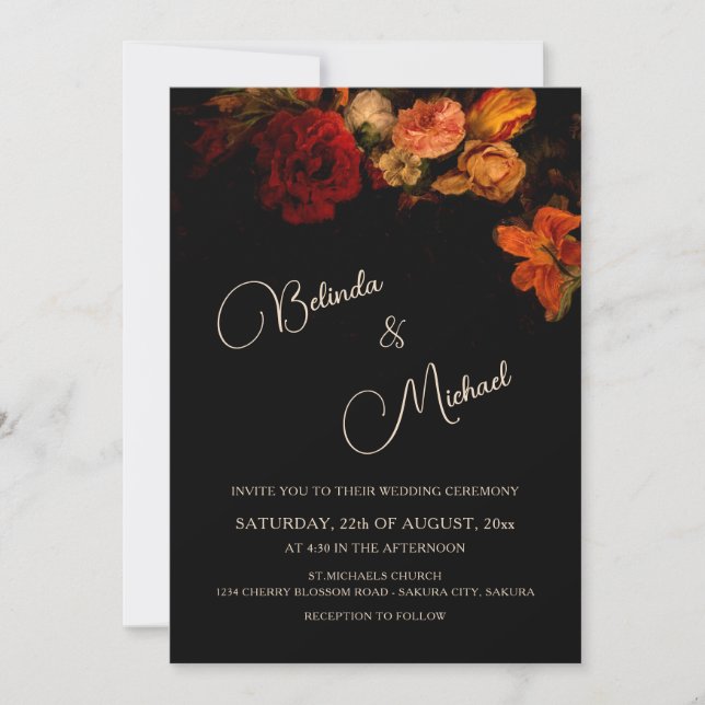 Floral Noir Wedding Invitation (Front)