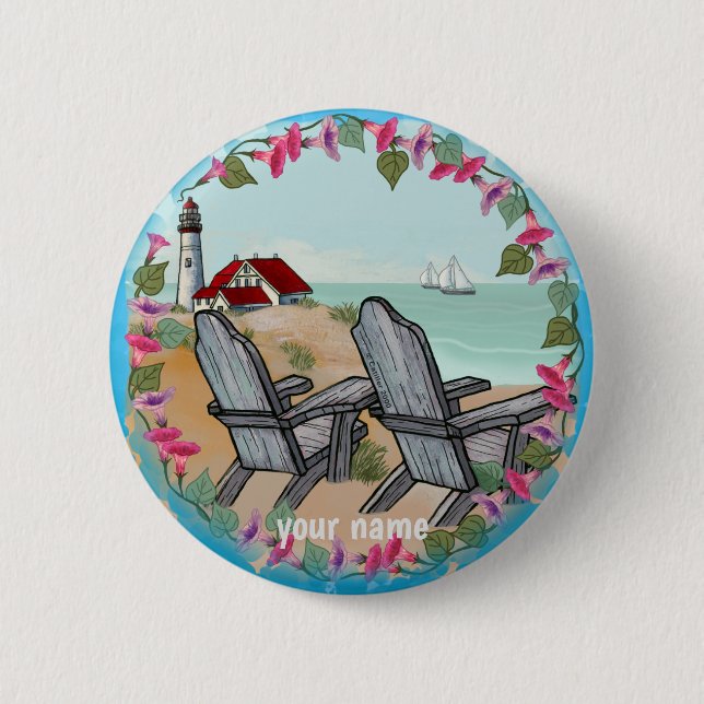 Floral Noon lighthouse  pin button (Front)