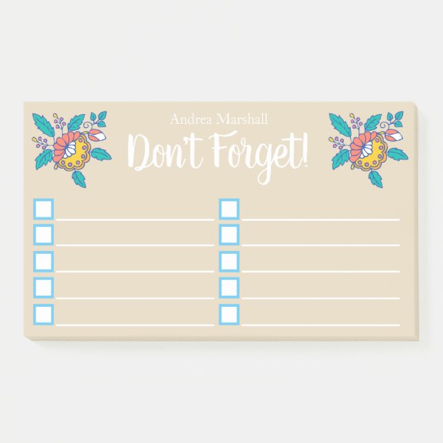 Floral Nordic Folk Flowers Checklist Post-it Notes (Front)