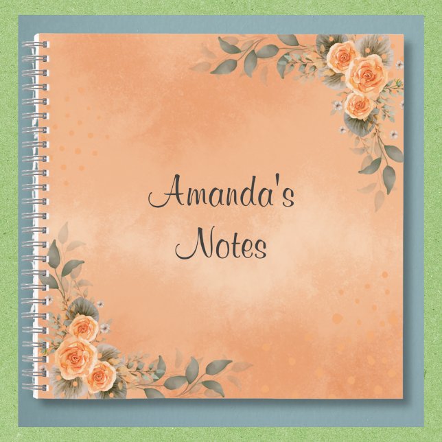 Floral Notebook in Shades of Peach and Sage (Floral notebook; multiple sizes and your choice of interior page layout.)