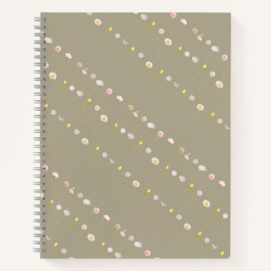 Floral Notebook – Pastel Flowers Olive Green