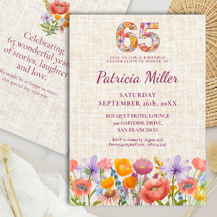 Floral Number 65th Birthday - Wildflower  Invitation