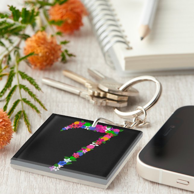 Floral Number Seven Botanical Flower Design Keychain (Creator Uploaded)
