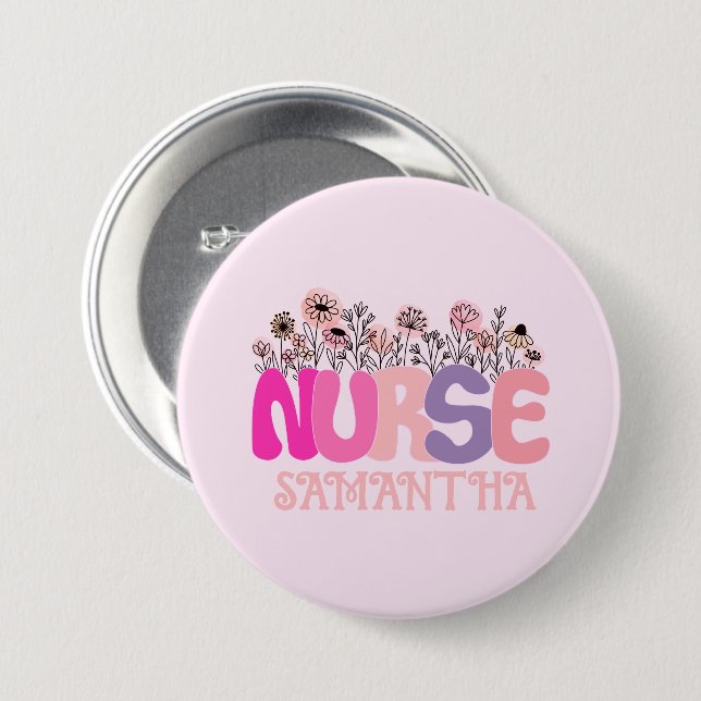Floral Nurse 3 Inch Round Button (Front & Back)