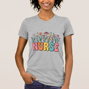 Floral Nurse Bubble Letter Vintage Style Shirt Des