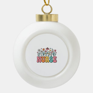 Floral Nurse Bubble Letter Vintage Style Shirt Des Ceramic Ball Christmas Ornament