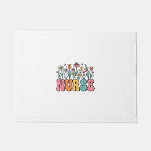 Floral Nurse Bubble Letter Vintage Style Shirt Des Doormat