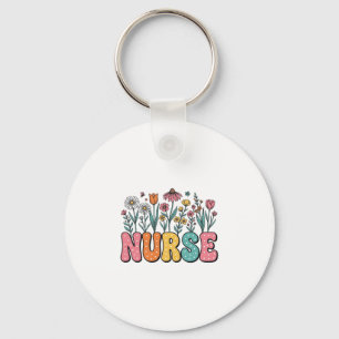 Floral Nurse Bubble Letter Vintage Style Shirt Des Keychain