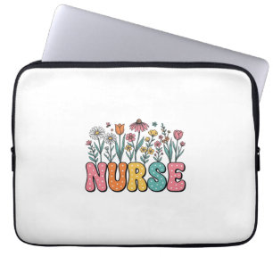 Floral Nurse Bubble Letter Vintage Style Shirt Des Laptop Sleeve