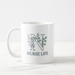Floral Nurse Life Monogram N Coffee Mug