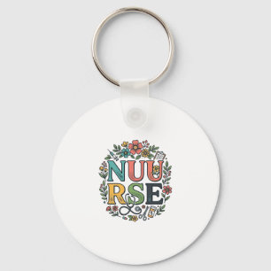 Floral Nurse Shirt Design Vintage Medical Art_1 Keychain
