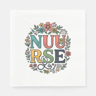 Floral Nurse Shirt Design Vintage Medical Art_1 Napkin