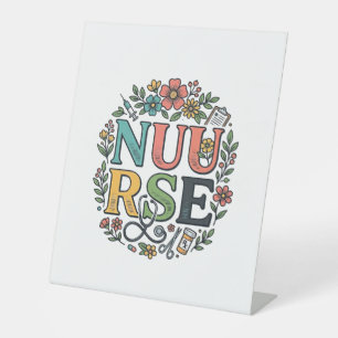 Floral Nurse Shirt Design Vintage Medical Art_1 Pedestal Sign