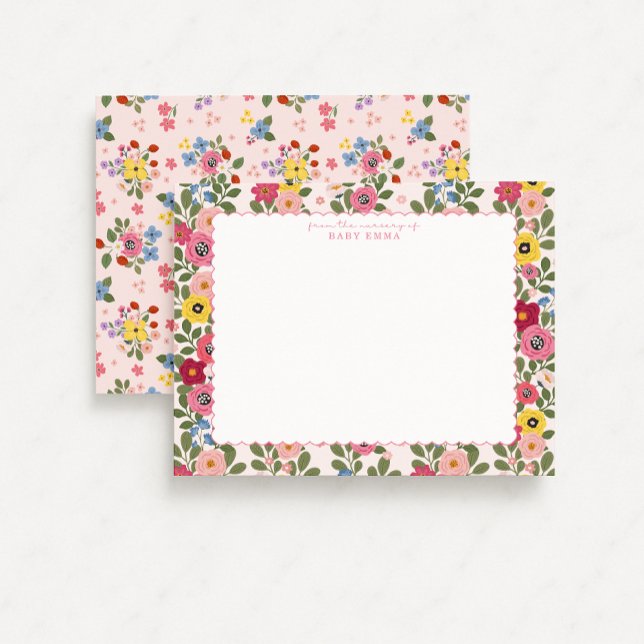 Floral Nursery Hand Drawn Scallop Border Note Card (Creator Uploaded)