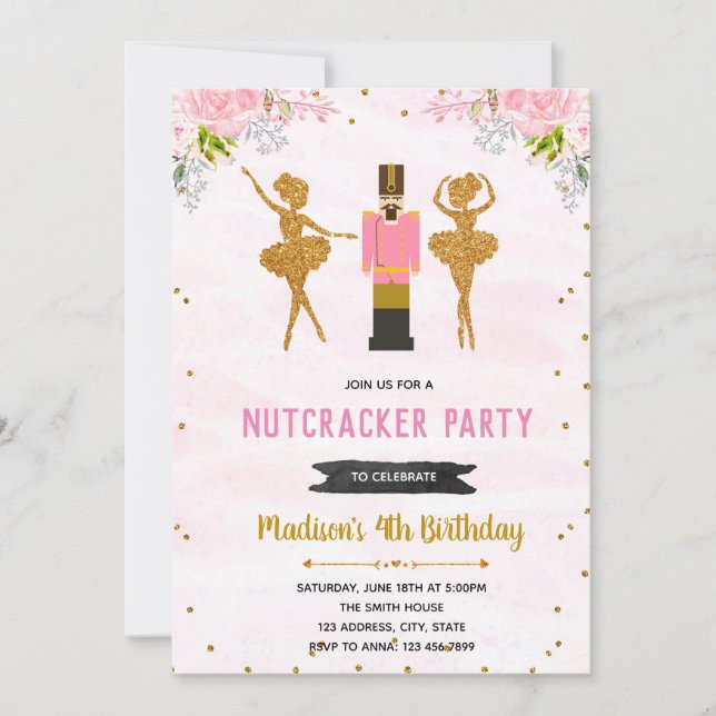 Floral nutcracker birthday invitation (Front)