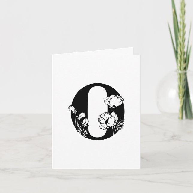 Floral O Monogram On White Note Card (Front)