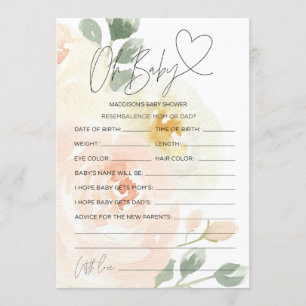 Floral Oh Baby Baby Shower Prediction Wish Cards