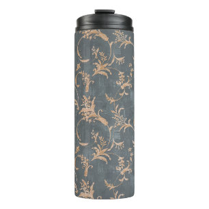 Floral old retro vintage ornament wallpaper on bac thermal tumbler