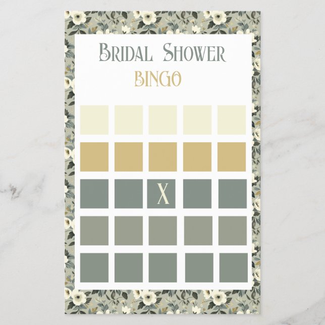 Floral Olive Blossoms Bridal Shower Bingo Flyer (Front)