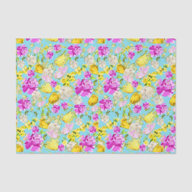 Floral on Aqua background Tissue Paper (Front)