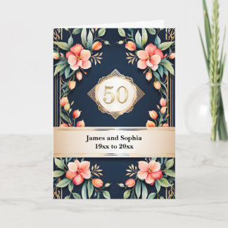 Floral on Black 50th Wedding Anniversary Card
