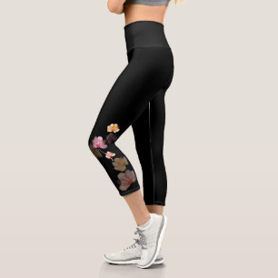 Floral On Black Capri Leggings