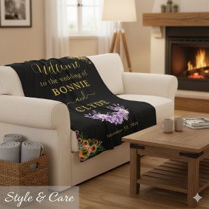 Floral on Black Wedding Welcome 50"x60" size Fleece Blanket