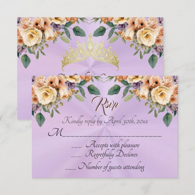 Floral on Lavender Quinceanera RSVP Card (Front/Back)